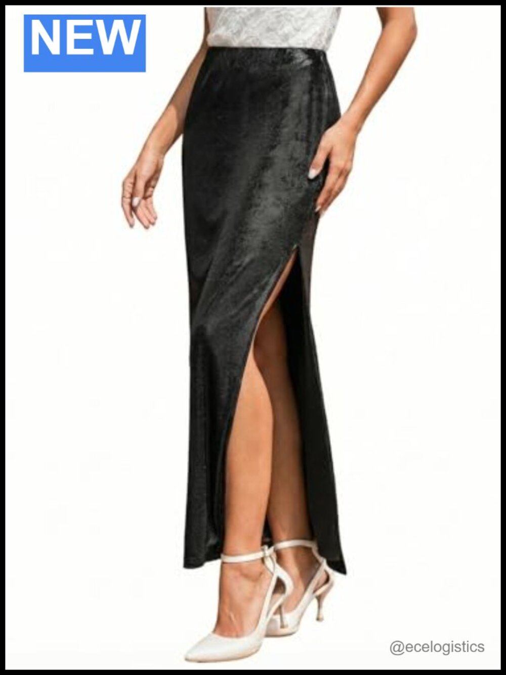 High Waist A-Line Midi Skirt Slit Cocktail Party Wedding Guest